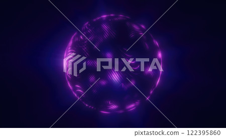A glowing purple sphere with intricate neon-like patterns floating in a dark background, resembling futuristic technology or abstract digital art A glowing purple sphere with intricate neon-like patterns floating in a dark background, resembling futuristic technology or abstract digital art 122395860