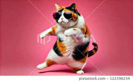 Calico cat dancing with sunglasses 122396234