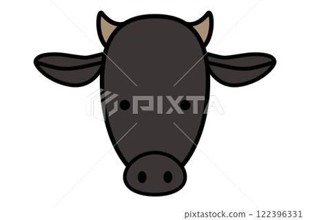 Vector illustration of a black cow. An icon of a Japanese black cow drawn in cartoon style from the front. 122396331