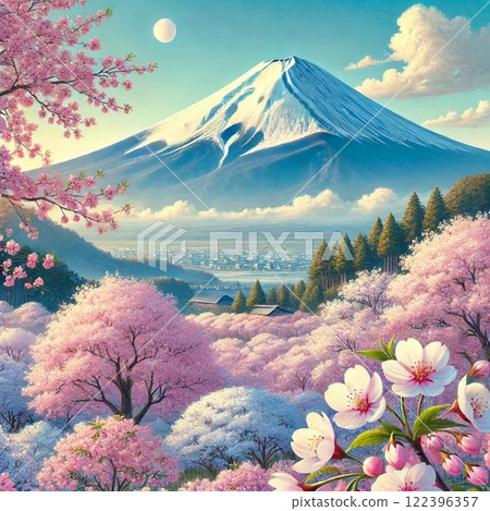 Cherry blossoms in spring and Mt. Fuji 122396357