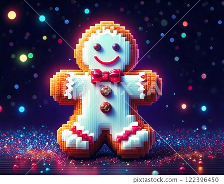 Colorful neon pixel Christmas cookies shaped like a cheerful gingerbread man 122396450