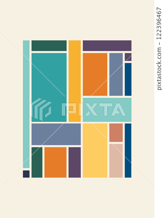 Minimalist aesthetic balancing shapes poster. Aesthetic print with neutral colors geometric elements 122396467