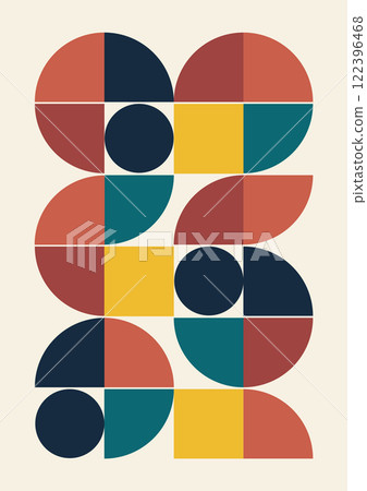 Retro artwork of vector abstract symbols with colorful geometric shapes. Modern aesthetic minimalist art 122396468
