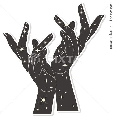 Mystical boho style illustrations witch hands. Trendy and occult-inspired bohemian style sticker 122396496
