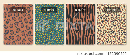 Universal template set for notebook with leopard skin pattern. Applicable for diary covers, planners Universal template set for notebook with leopard skin pattern. Applicable for diary covers, planners 122396521