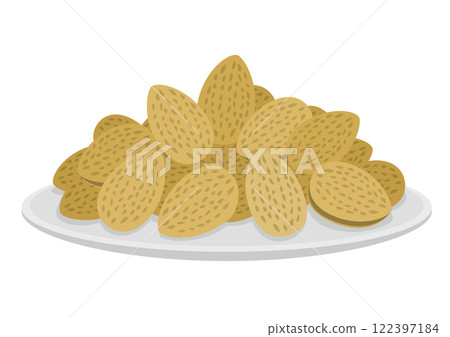 Illustration of shelled almonds on a white plate Illustration of shelled almonds on a white plate 122397184