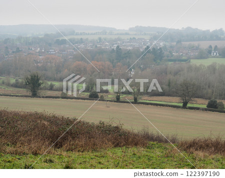 Looking over fields to the tranquil village of Ramsbury, Wiltshire Looking over fields to the tranquil village of Ramsbury, Wiltshire 122397190