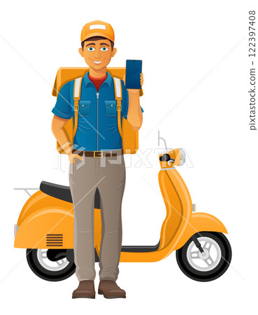 delivery man on scooter courier service vector illustration delivery man on scooter courier service vector illustration 122397408