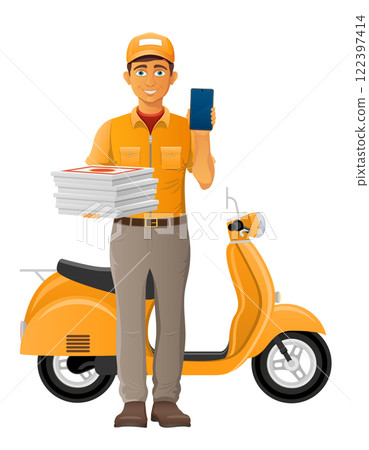 delivery man on scooter courier service vector illustration delivery man on scooter courier service vector illustration 122397414