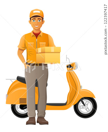 delivery man on scooter courier service vector illustration delivery man on scooter courier service vector illustration 122397417