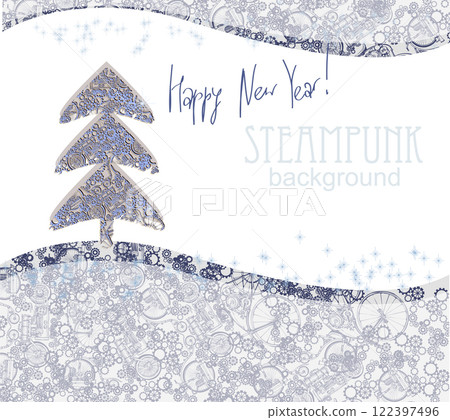 Christmas Steampunk Template Poster. Edwardian Victorian Holiday Background. Vector Christmas Steampunk Template Poster. Edwardian Victorian Holiday Background. Vector 122397496