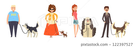 Pet Owner Man and Woman Character with Their Animal Vector Set Pet Owner Man and Woman Character with Their Animal Vector Set 122397527