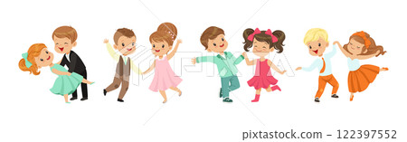 Cute Kid Couple Dancing Moving Body Show Performance Vector Set Cute Kid Couple Dancing Moving Body Show Performance Vector Set 122397552