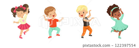 Cute Kids Dancing Moving Body Show Performance Vector Set 122397554