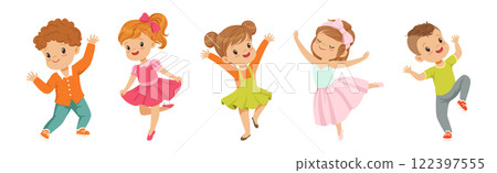 Cute Kids Dancing Moving Body Show Performance Vector Set Cute Kids Dancing Moving Body Show Performance Vector Set 122397555