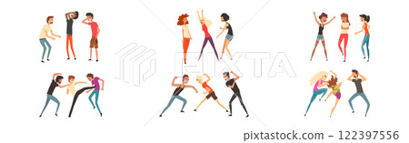 Fighting and Shouting People Character Quarrel with Each Other Vector Set Fighting and Shouting People Character Quarrel with Each Other Vector Set 122397556