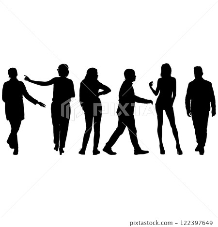 Silhouette Group of People Standing on White Background 122397649