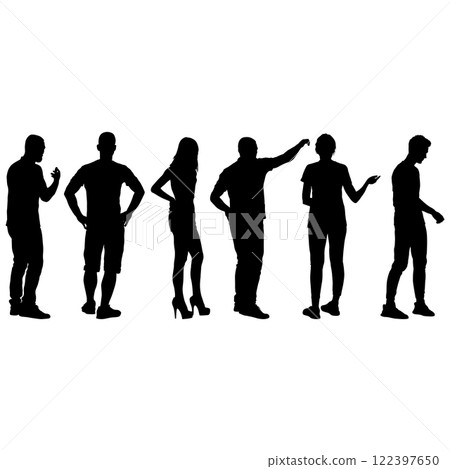 Silhouette Group of People Standing on White Background Silhouette Group of People Standing on White Background 122397650