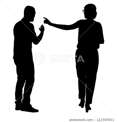 Silhouette man and a woman are talking together on White Background 122397651
