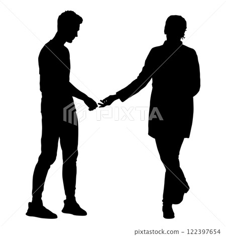 Silhouette man and a woman are talking together on White Background 122397654