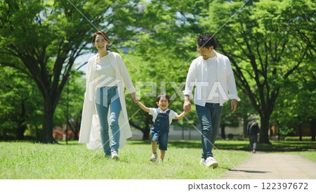 Family walking hand in hand in the park 122397672