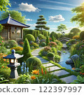 美麗的綠色日本花園 122397997