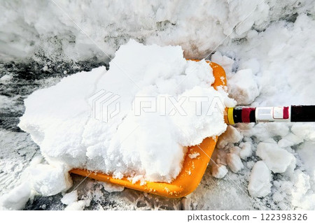 Snow on a snow spatula Snow on a snow spatula 122398326