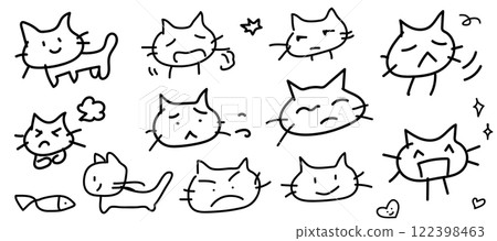 Icon illustration set of various cat facial expressions Icon illustration set of various cat facial expressions 122398463