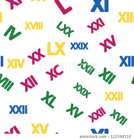 Seamless pattern with Roman numerals. Ten, twenty, thirty, forty, fifty, sixty, seventy, eighty, ninety. Algebra and geometry, calculations 122398518