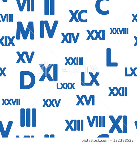 Seamless pattern with Roman numerals. Ten, twenty, thirty, forty, fifty, sixty, seventy, eighty, ninety. Algebra and geometry, calculations 122398522