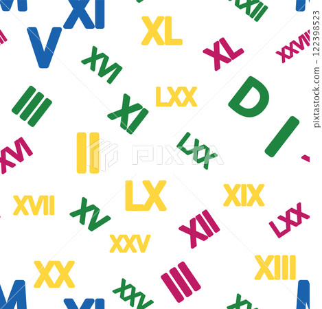 Seamless pattern with Roman numerals. Ten, twenty, thirty, forty, fifty, sixty, seventy, eighty, ninety. Algebra and geometry, calculations 122398523