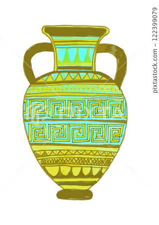 Splendid greek amphora featuring drummers on postage stamp 122399079