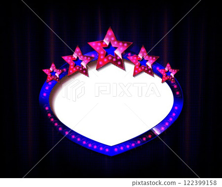 Night show realistic background with spotlights gold frame 122399158