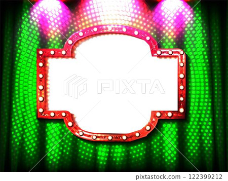 Smoky vector stage interior shining with light from a projector. 122399212