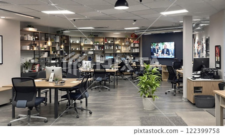 Modern office space with innovative collaborative workstations to boost creativity and productivity Modern office space with innovative collaborative workstations to boost creativity and productivity 122399758