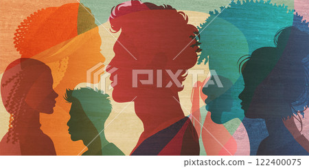 Silhouette profile group of men and women of diverse culture. Diversity equality inclusion. Multicultural people 122400075