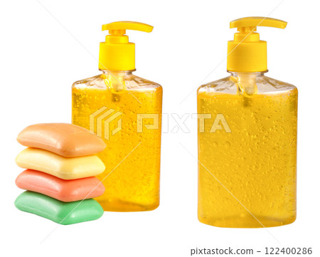 Soap liquid and solid isolated on white background 122400286