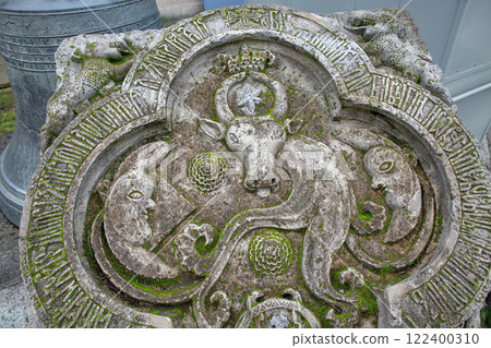 Ancient Moldavian or Romanian symbols closeup on stone. Iasi, Romania. Ancient Moldavian or Romanian symbols closeup on stone. Iasi, Romania. 122400310