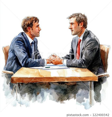Illustration of businessmen shaking hands after a contract is concluded 122400342