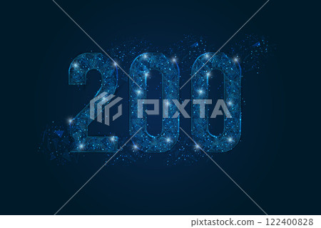 Abstract isolated blue image of HTTP Status Code 200. Polygonal low poly wireframe illustration looks like stars in the black night sky in space or flying glass shards. 122400828