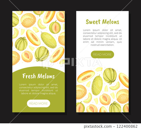 Sweet Melon Banner Design with Ripe Fruit Vector Template Sweet Melon Banner Design with Ripe Fruit Vector Template 122400862