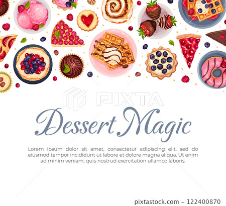 Sweet Dessert Banner Design Above View Vector Template Sweet Dessert Banner Design Above View Vector Template 122400870