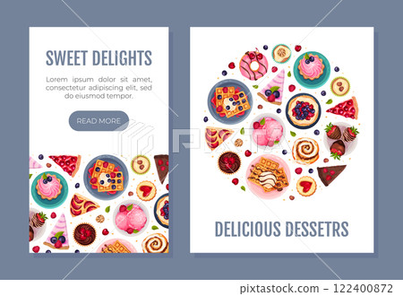 Sweet Dessert Banner Design Above View Vector Template 122400872