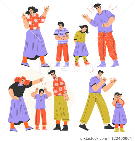 Parent Swear at Children Yelling and Scold Vector Set Parent Swear at Children Yelling and Scold Vector Set 122400904