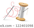 Needle with thread with spool of thread isolated on white background, vector 122401098