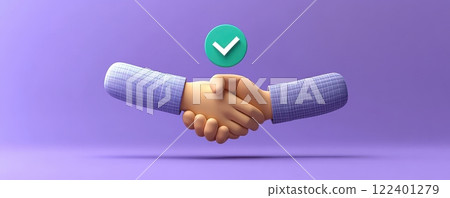 3D cartoon illustration of successful business handshake agreement 122401279