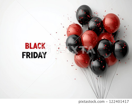 Black Friday sale banner with red and black balloons 122401417