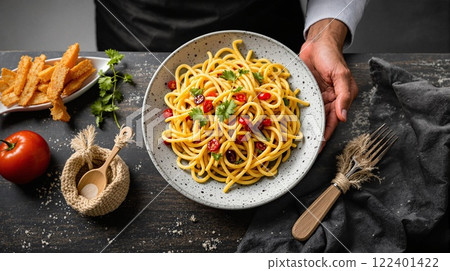 Enjoy a Delicious Pasta Dish Prepared with Fresh and Flavorful Ingredients for Everyone 122401422