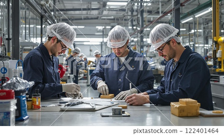 Workers are Collaborating Effectively in a Modern Manufacturing Facility and Industry 122401464
