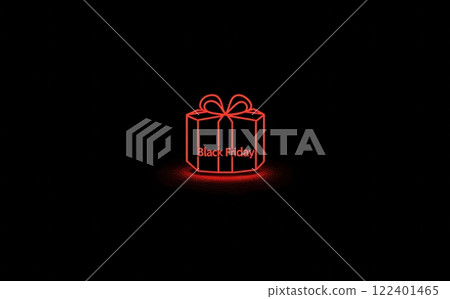 Black Friday promotional image with red gift box on black background 122401465